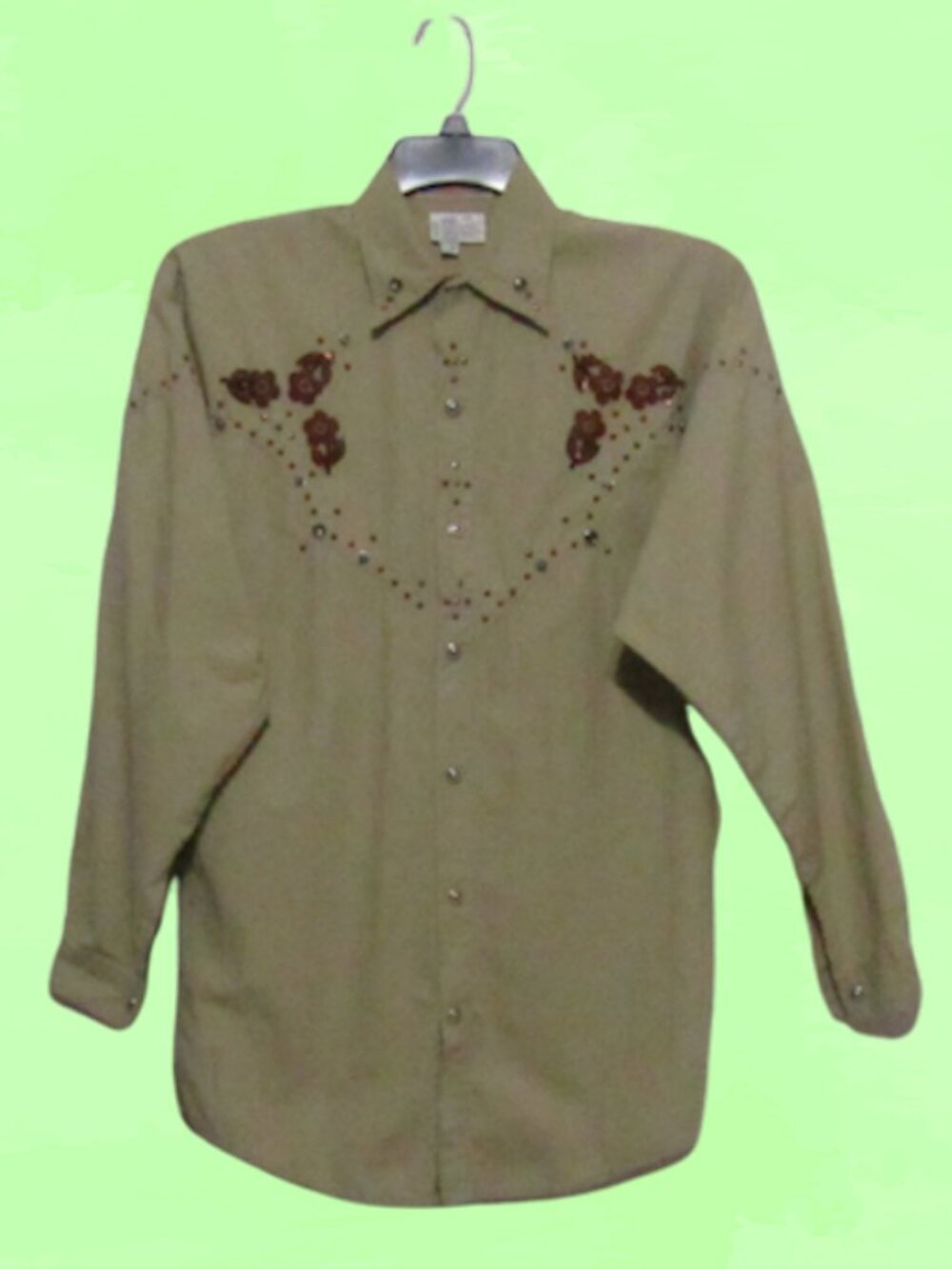 Freego womens western shirt batwing long sleeve Size PS khaki color